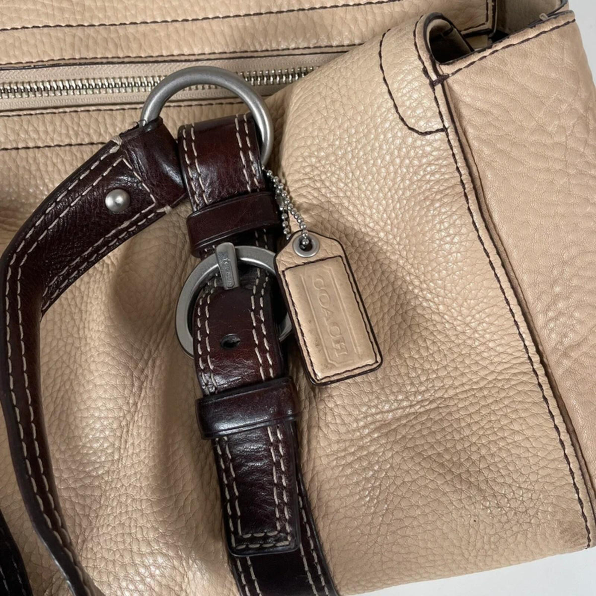 Coach Brown Cream Pebbled Leather Shoulder Bag H0782-F10887