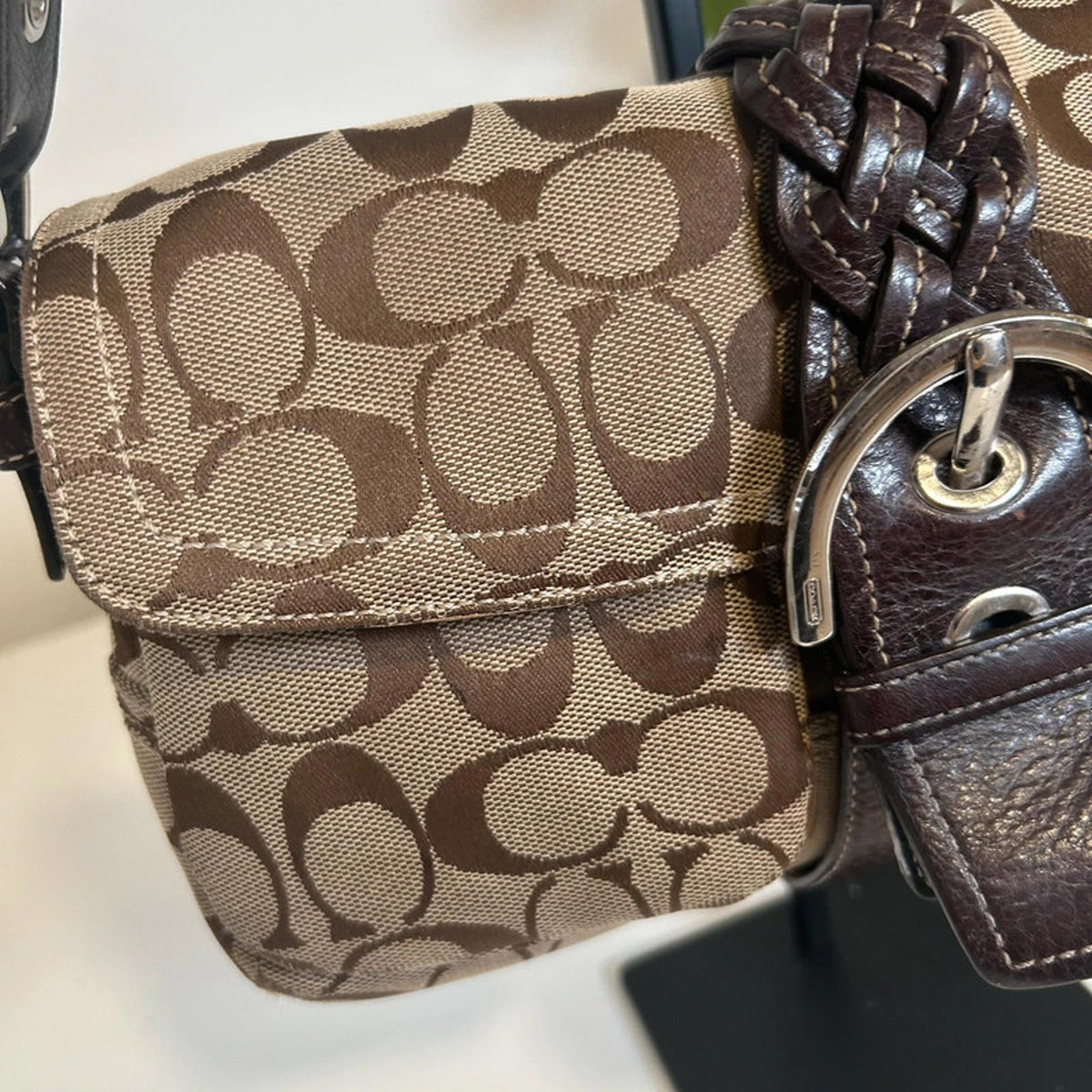 Coach Signature Soho Signature Flap Shoulder Bag Brown Canvas K05Q-6314