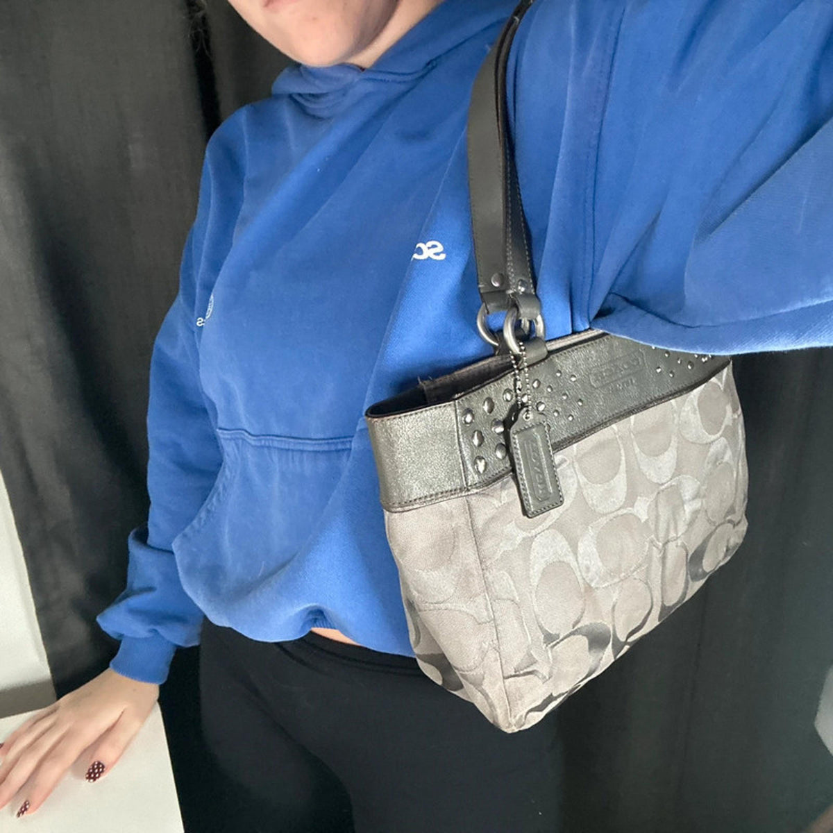 Coach Grey Studded Monogram Shoulder Bag F1067-F15240