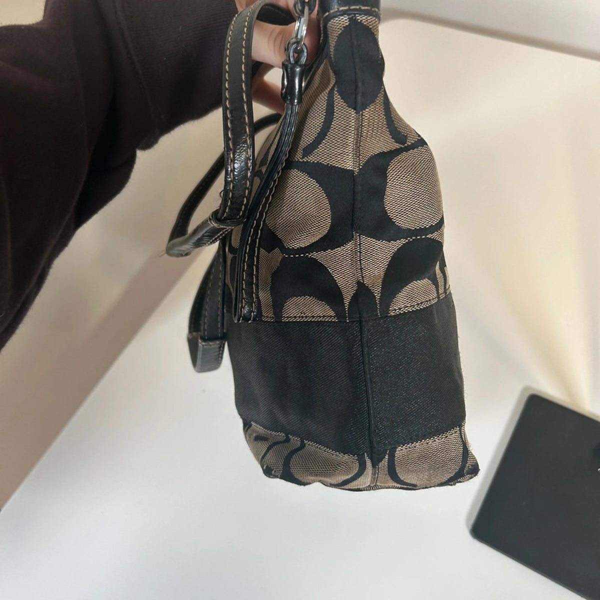 Coach Black Signature Monogram Shoulder Tote Bag F1020-F15112