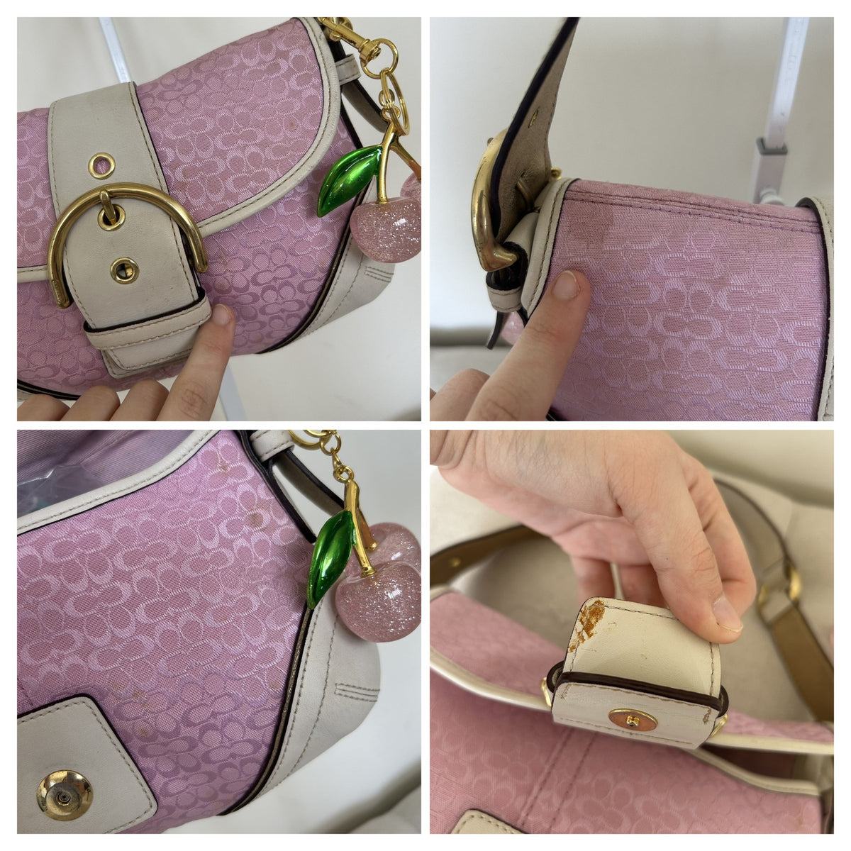 RARE Coach Soho Baby Pink Signature Monogram White Leather Shoulder Bag H04J-1457