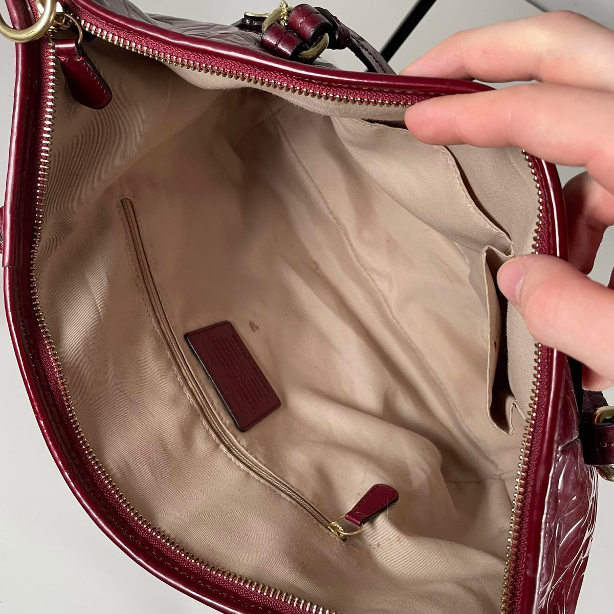 Coach Red OP Glossy Patent Leather Shoulder Carryall Bag H1320-F26038