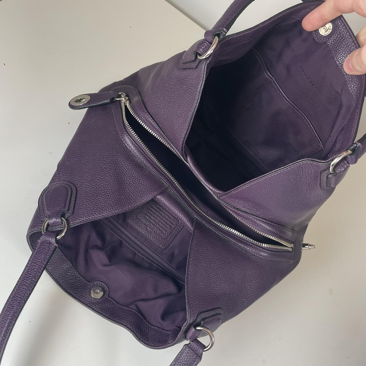 Coach Purple Leather Shoulder Bag Multi Compartment Y2K Hobo Style