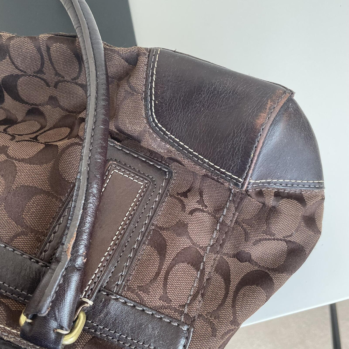 Coach Brown Signature Monogram Hampton Shoulder Bag H0755-11062