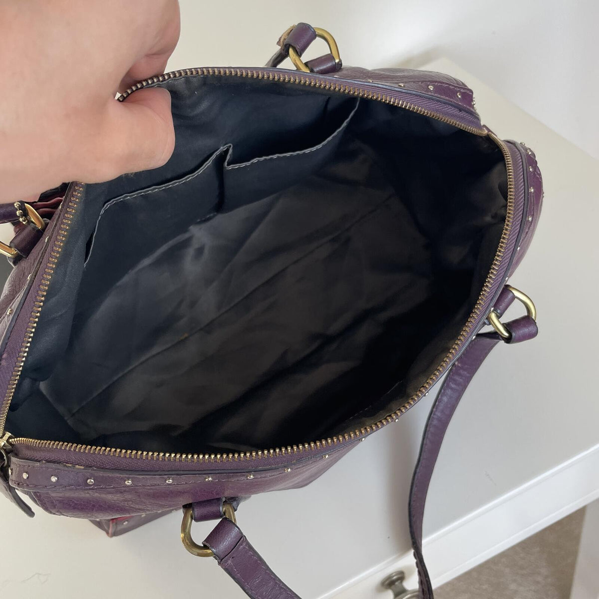 Coach Poppy Studded Leather East/West Satchel with Bow Detail F1320-26434