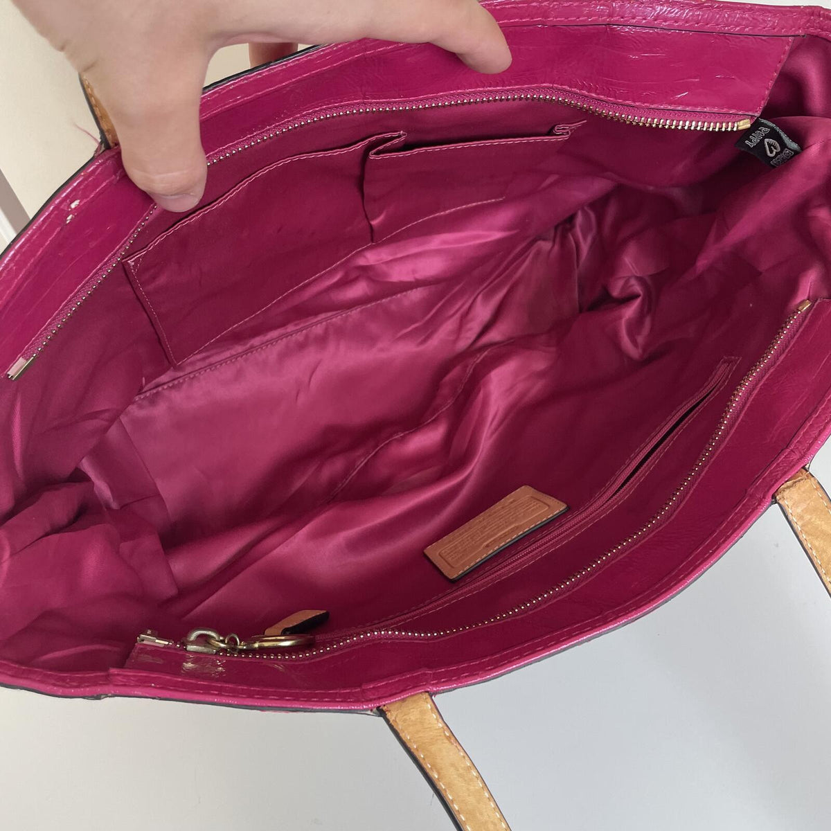 Coach Beige Signature Monogram Shoulder Bag with Pink Accents G1176-18676