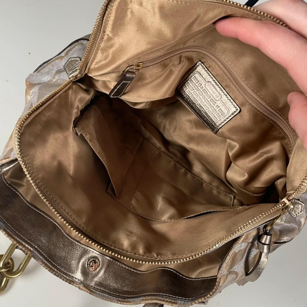Coach Silver Signature Monogram Shoulder Bag Gold Hardware Handbag G1126-18687