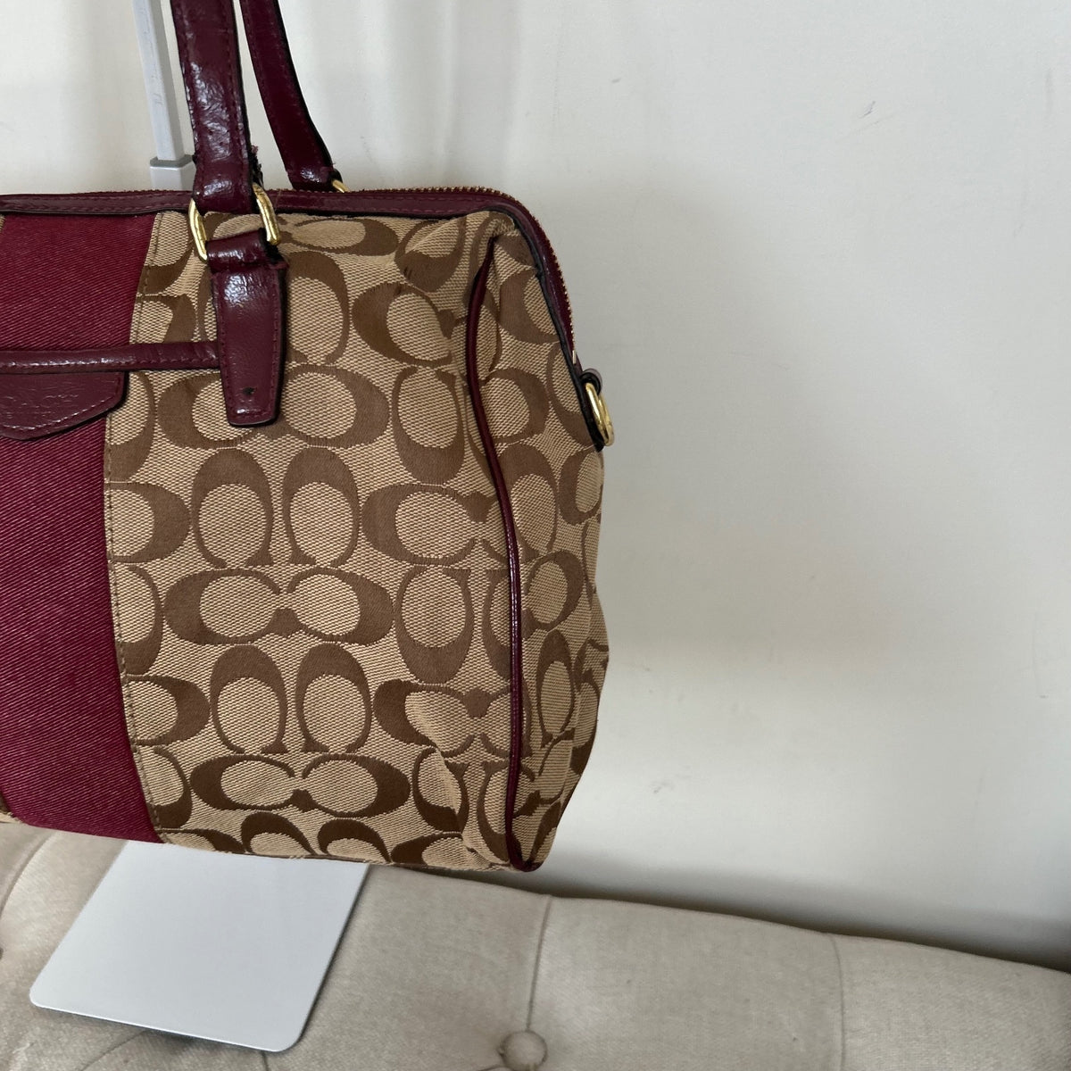 Coach Signature Monogram Burgundy Stripe Satchel Shoulder Bag E1480-F28505