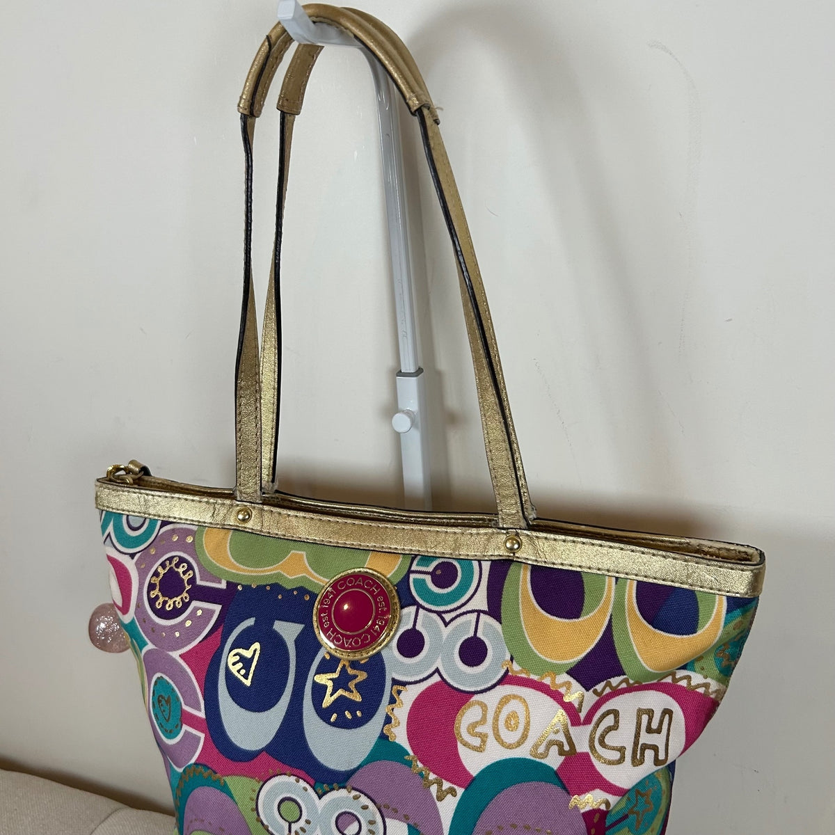 Coach Poppy Pink Graffiti Signature Tote Shoulder Bag M1205-F19434