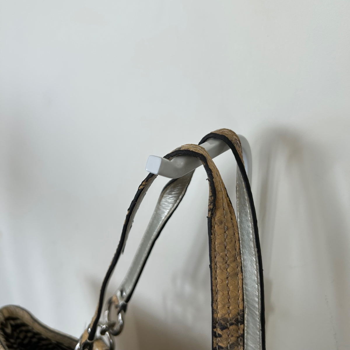 Coach Straw Python Basket Shoulder Bag Beige Silver Hardware L1169-19359