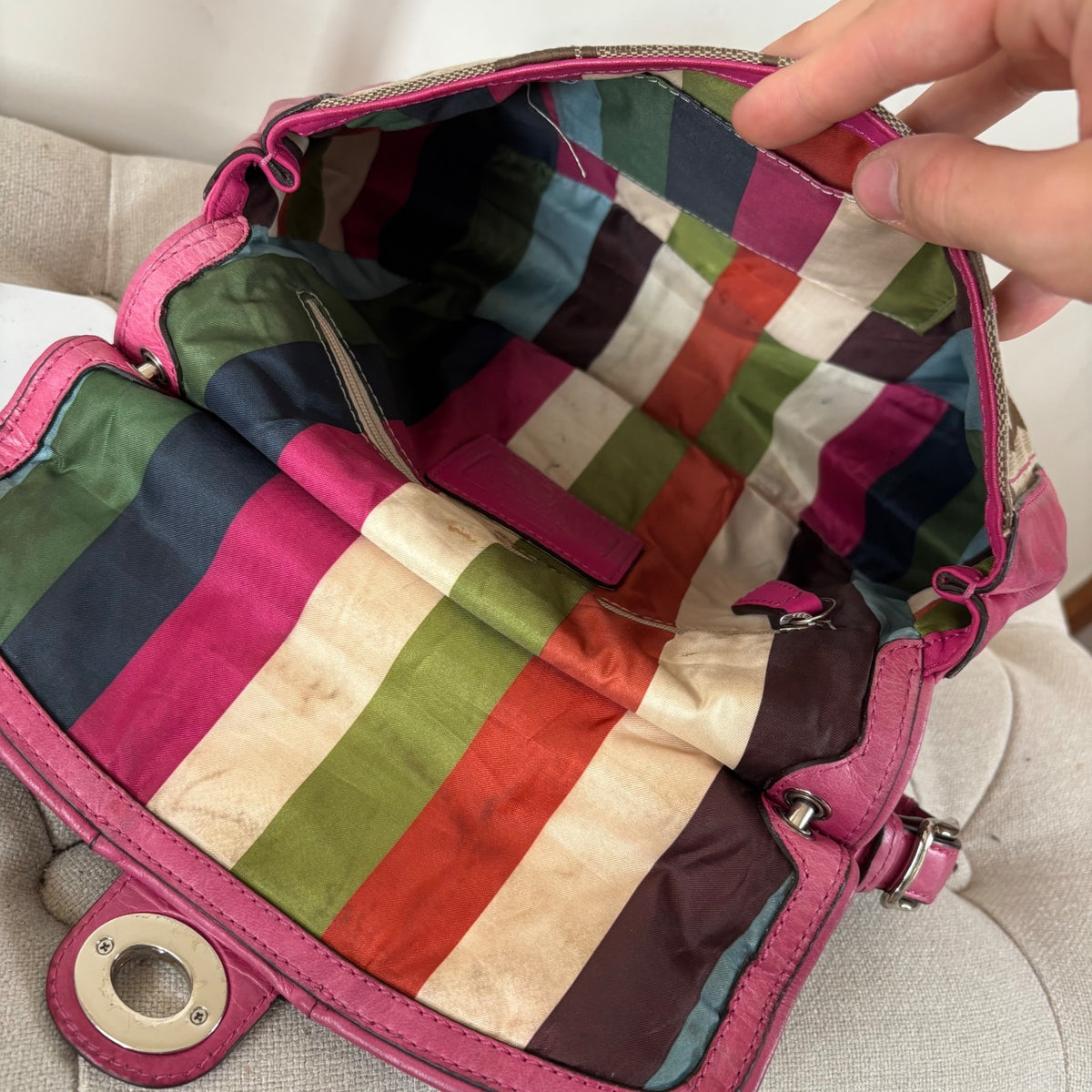 Coach Legacy Pink Leather & Beige Monogram Handbag E1276-19034