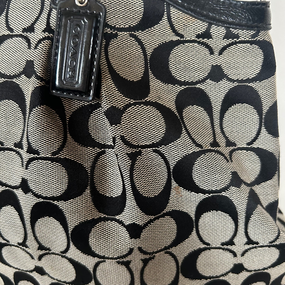 Coach Black Signature Monogram Stripe Tote Shoulder Bag E1421-F28503