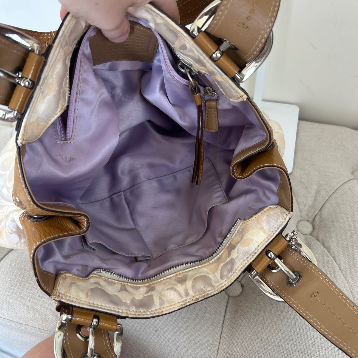 Coach Beige Optic Signature Pleated Monogram Shoulder Bag L1093-F15682