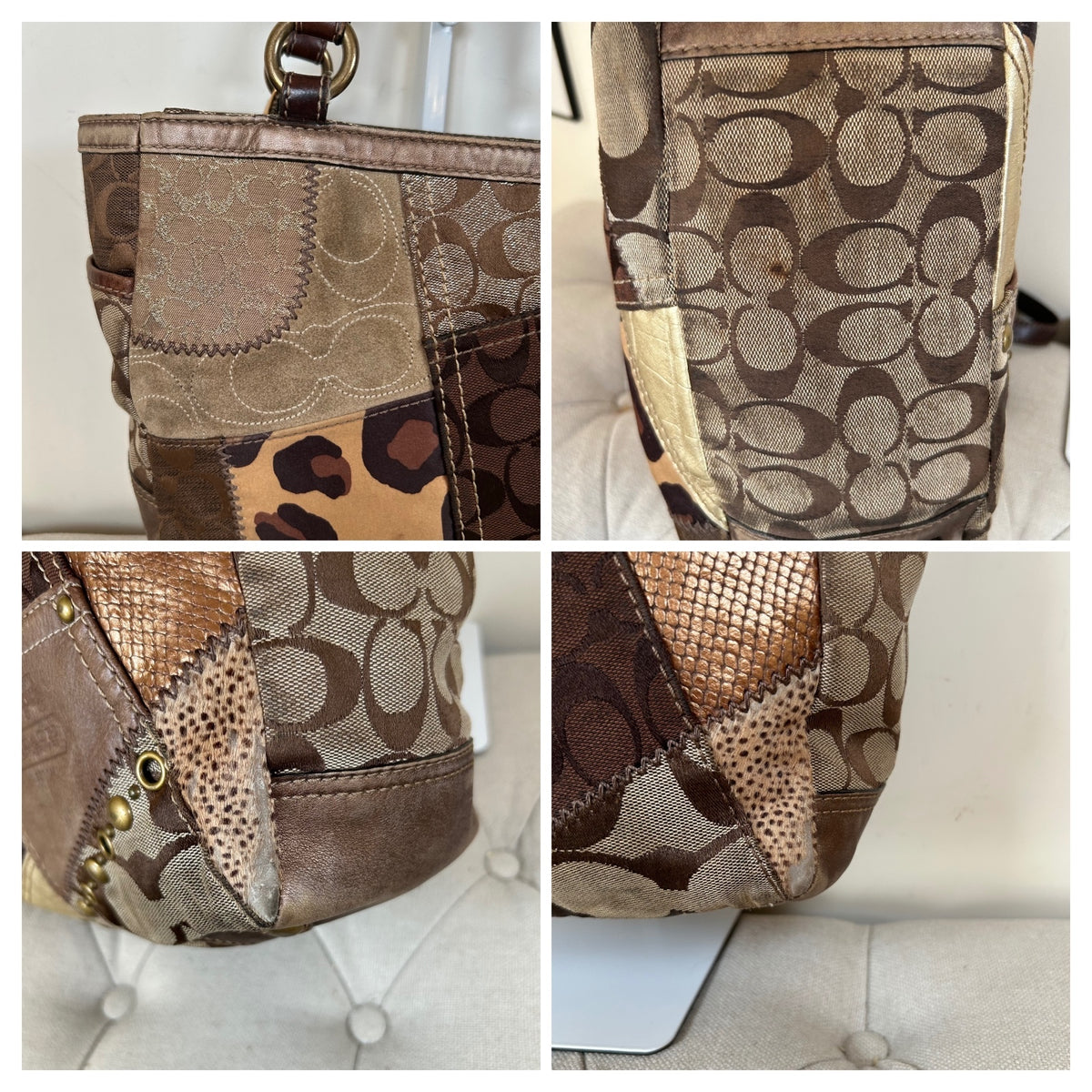 Rare Coach Brown Signature Patchwork East-West Shoulder Bag G0893-12902