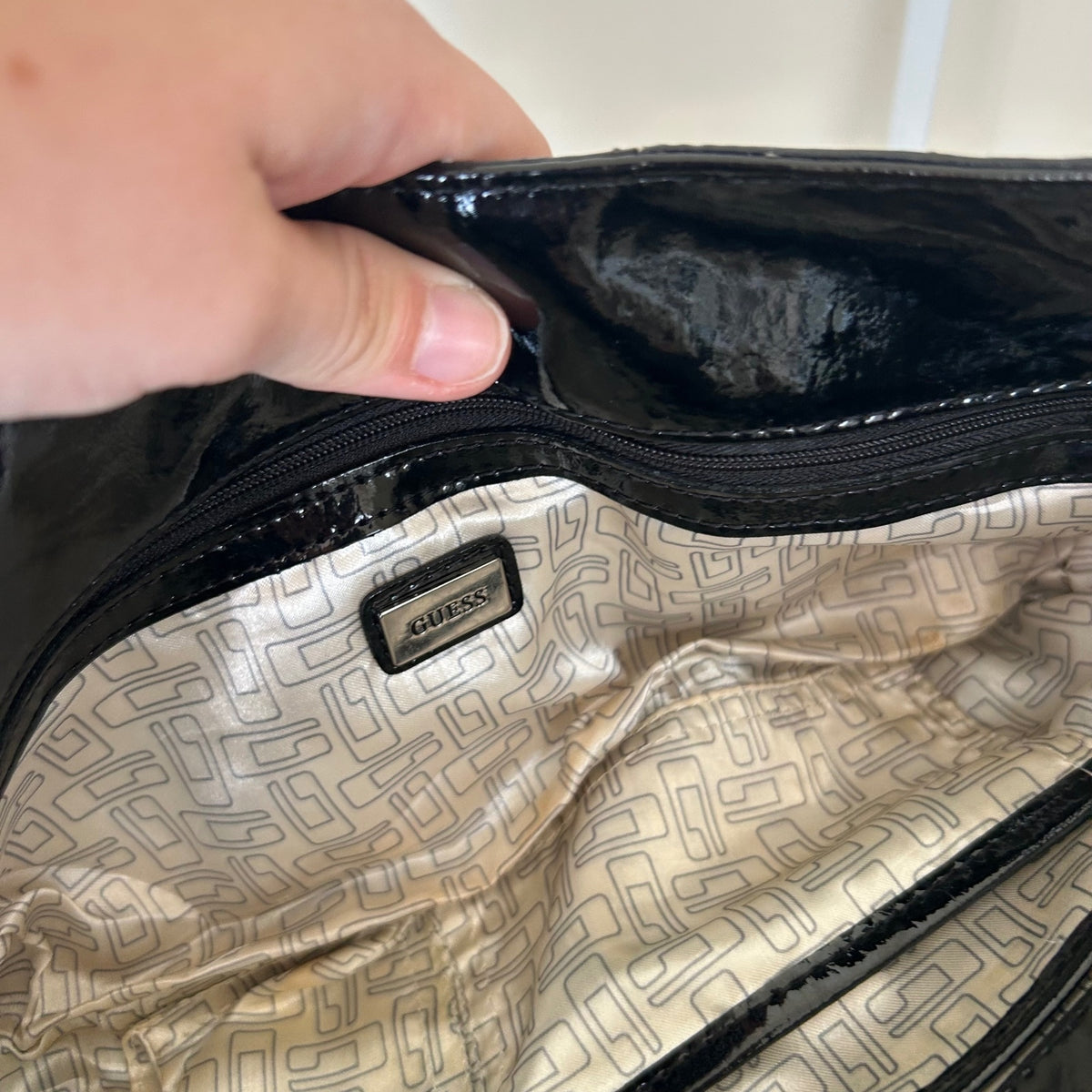 Guess Black Monogram Silver G Shoulder Bag