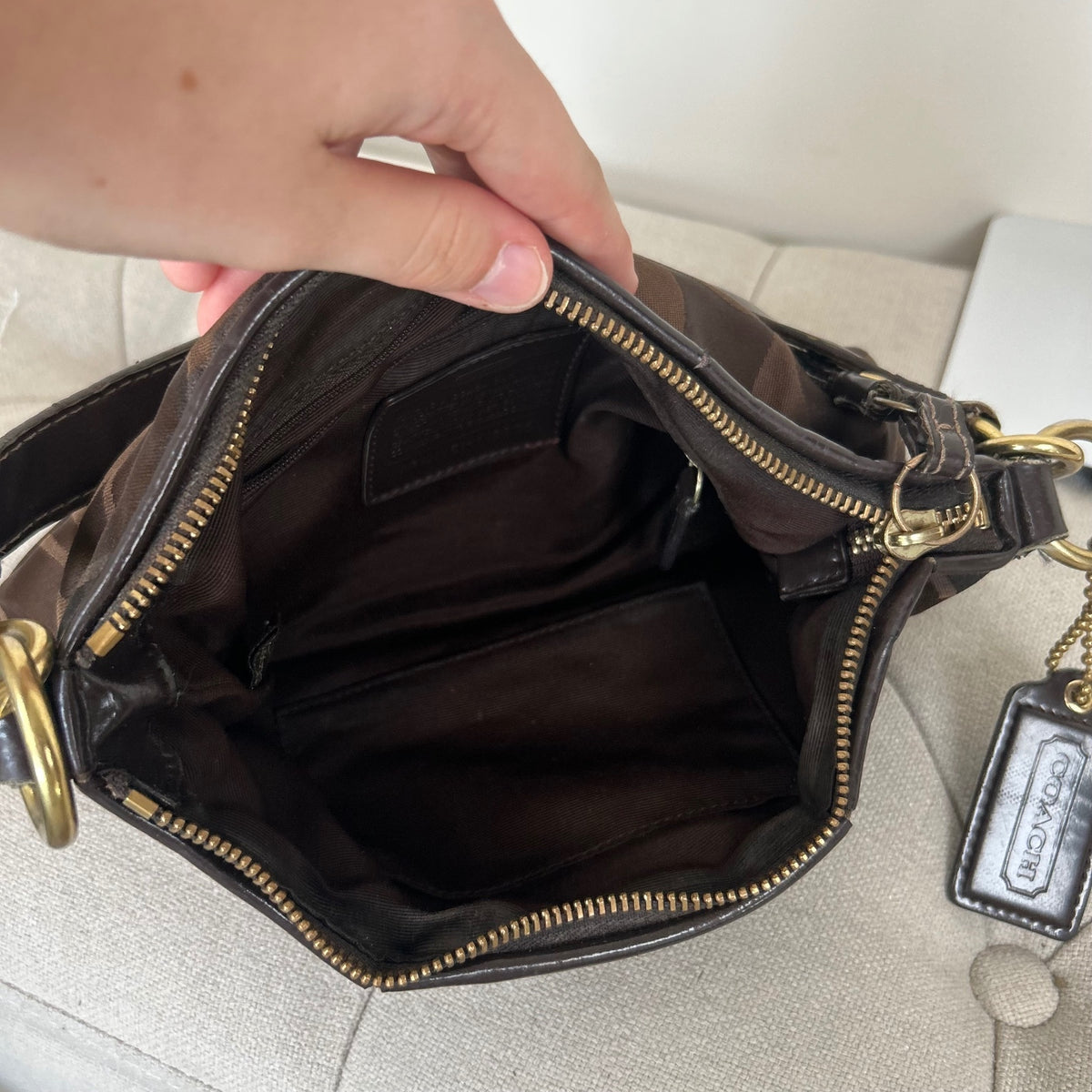 Coach Chocolate Brown Stripe Mini Shoulder Bag H1161-F18035