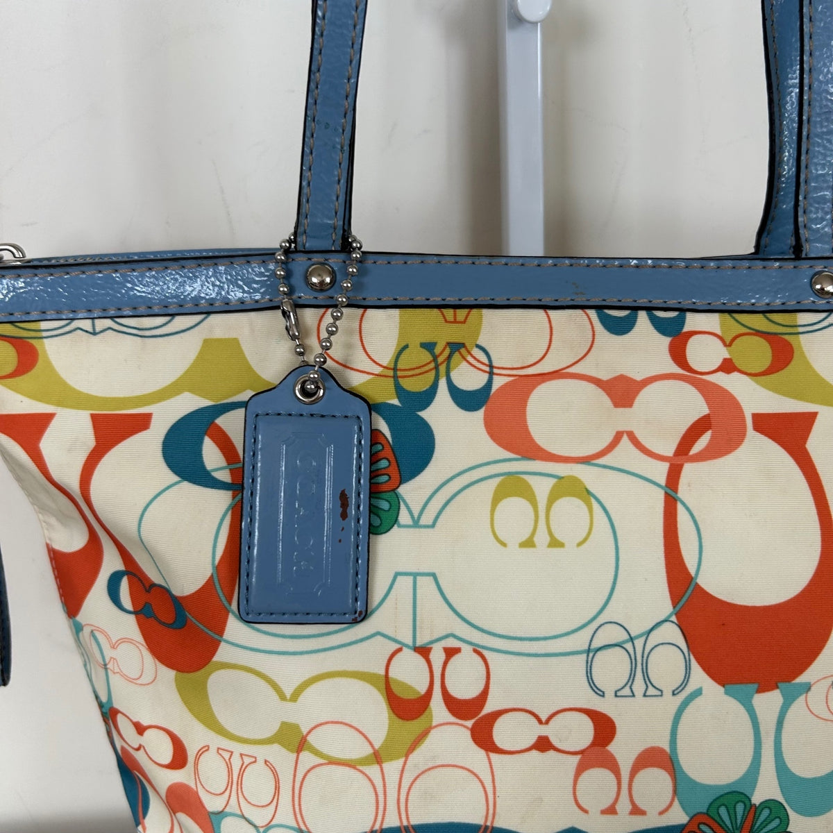 Coach Poppy White Blue Orange Butterfly Tote Shoulder Bag A1160-F17422