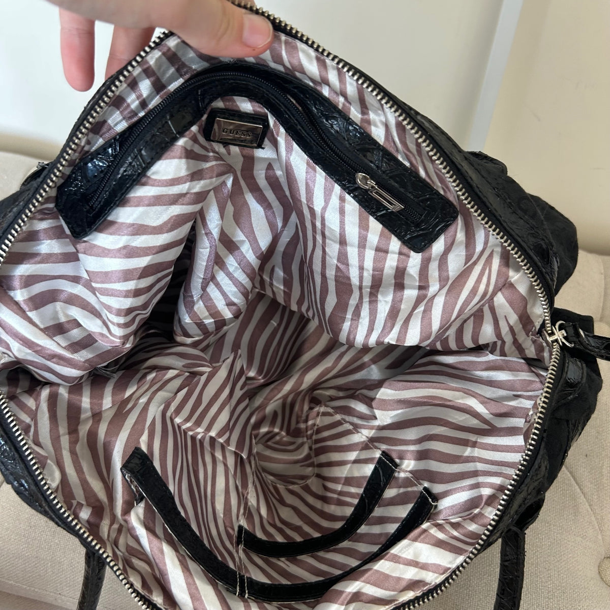 Guess Black Monogram Silver G Baguette Shoulder Bag BNWT