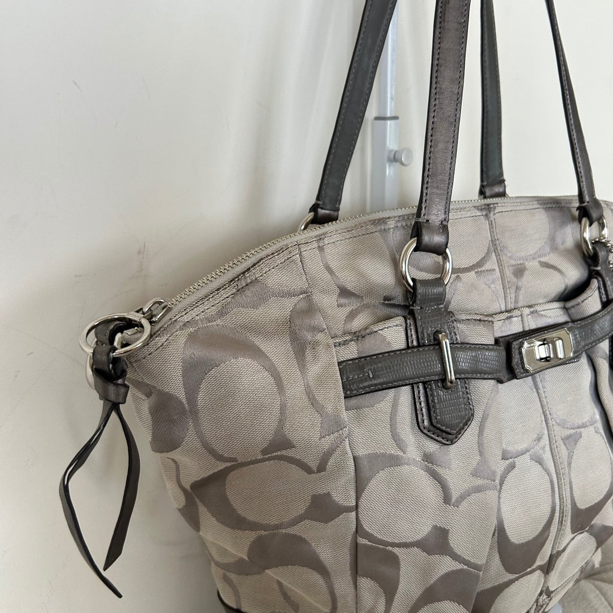 Coach Grey Monogram Turnlock Tote Shoulder Bag C1176-17820