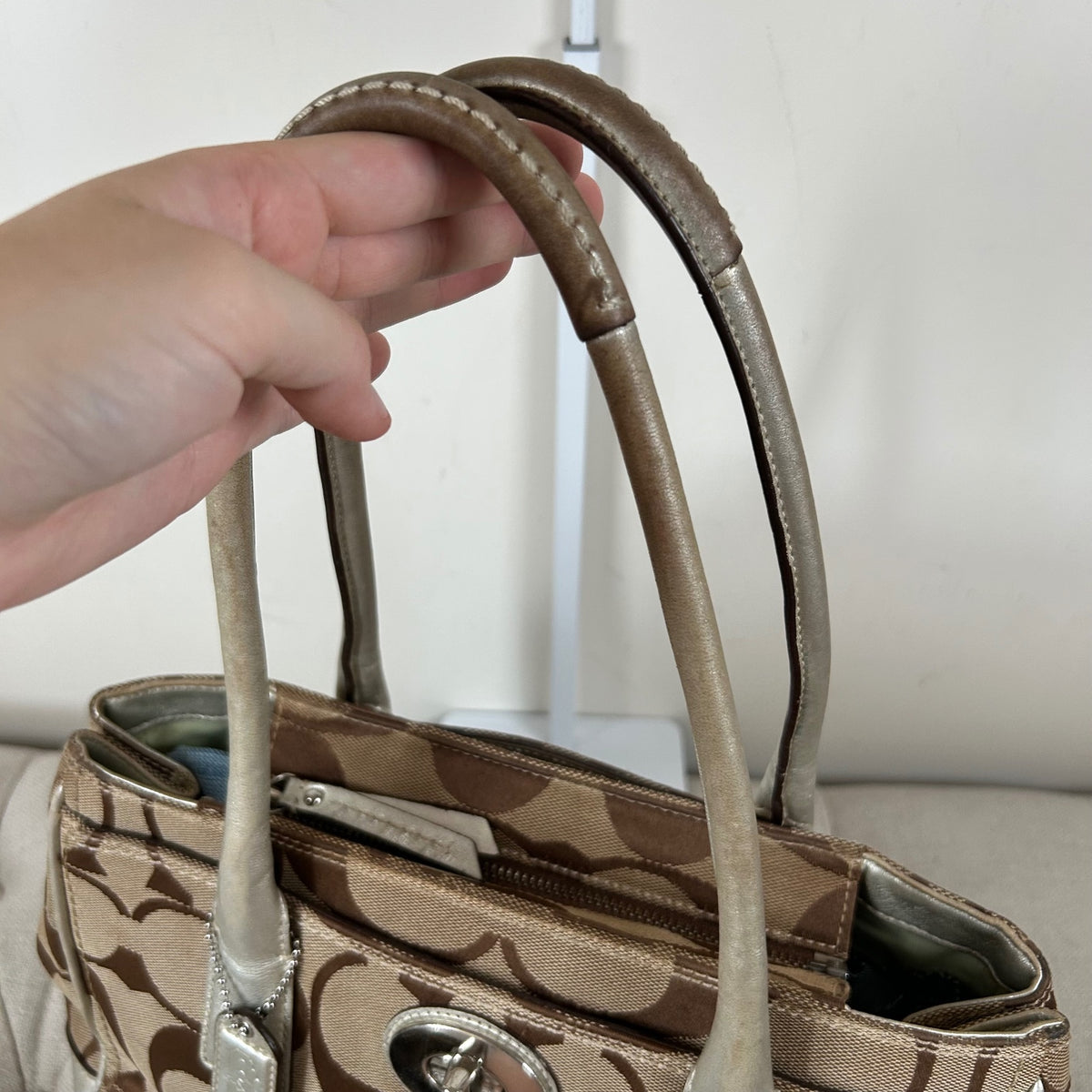 Coach Madeline Brown Monogram Shoulder Bag Silver Detail A0873-11557