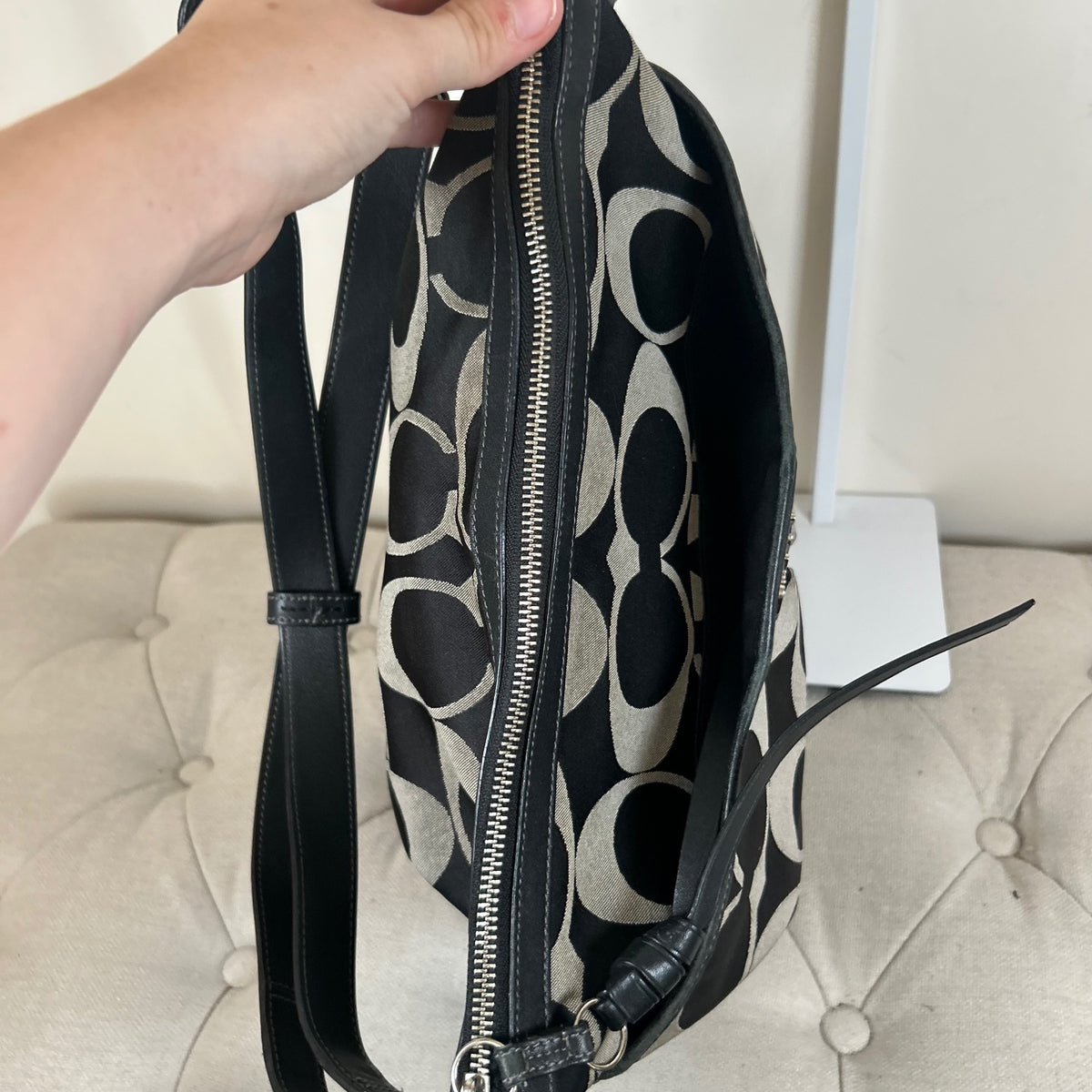 Coach Black Leather and Monogram Medium Slouchy Hobo Shoulder Bag E1281-F19740