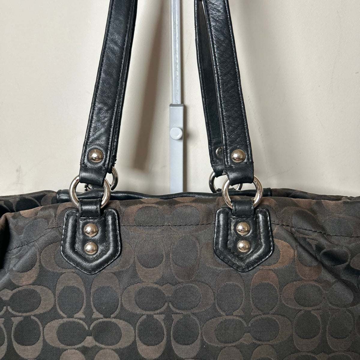 Coach Ashley Black OP Monogram 3 Compartment Tote Shoulder Bag J1281-F19244