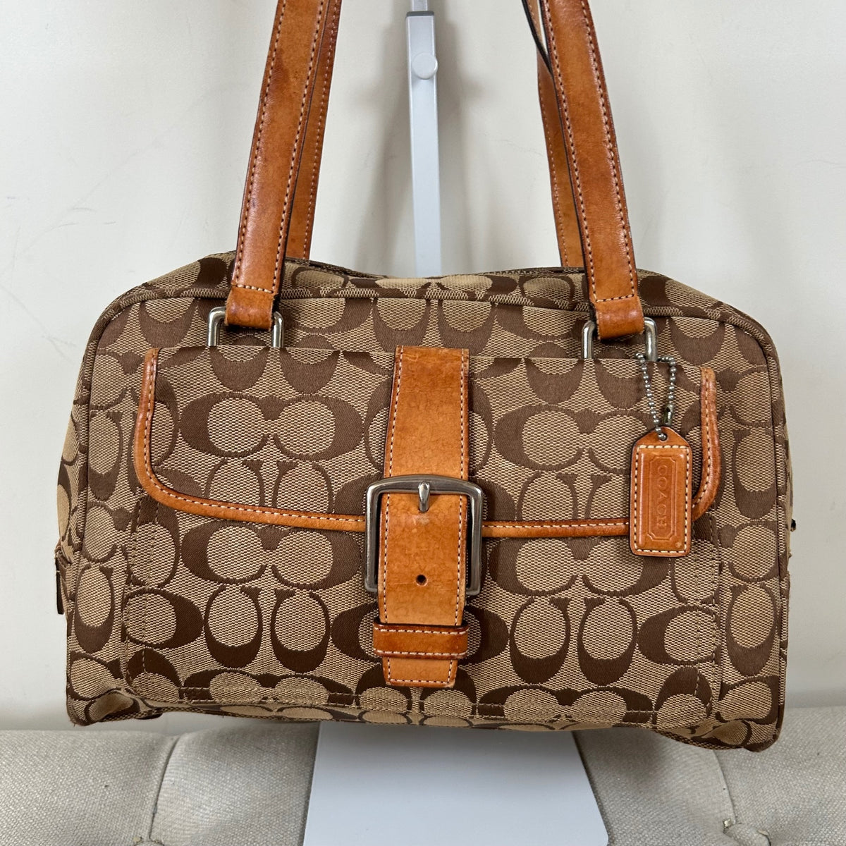 Coach Brown Monogram Front Buckle Satchel Shoulder Bag D04J-6846