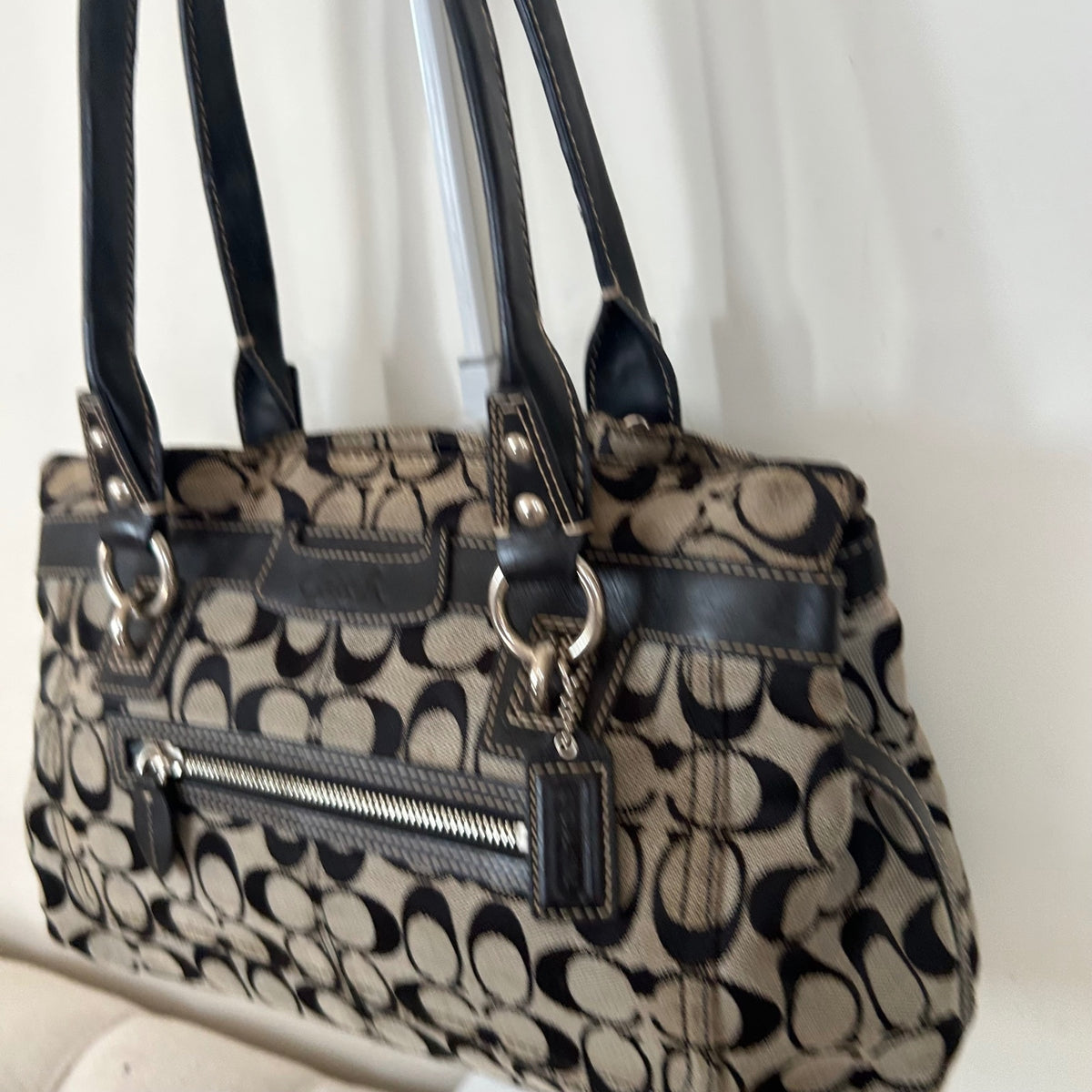 Coach Penelope Black Monogram 3 Compartment Shoulder Bag C1026-F14696