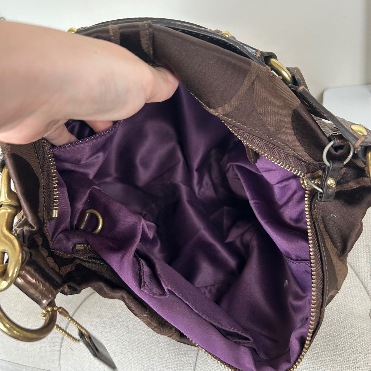 Coach Brown Carly Medium Monogram Shoulder Bag F0825-13008