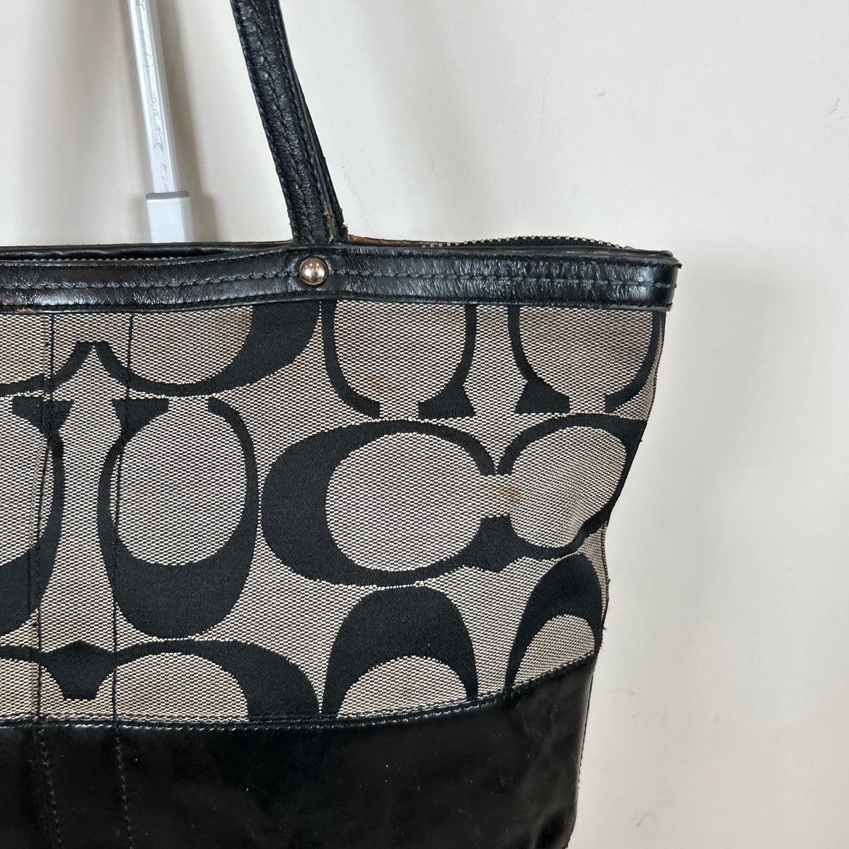 Coach Black Patent Signature Stripe Tote Bag C0868-12429