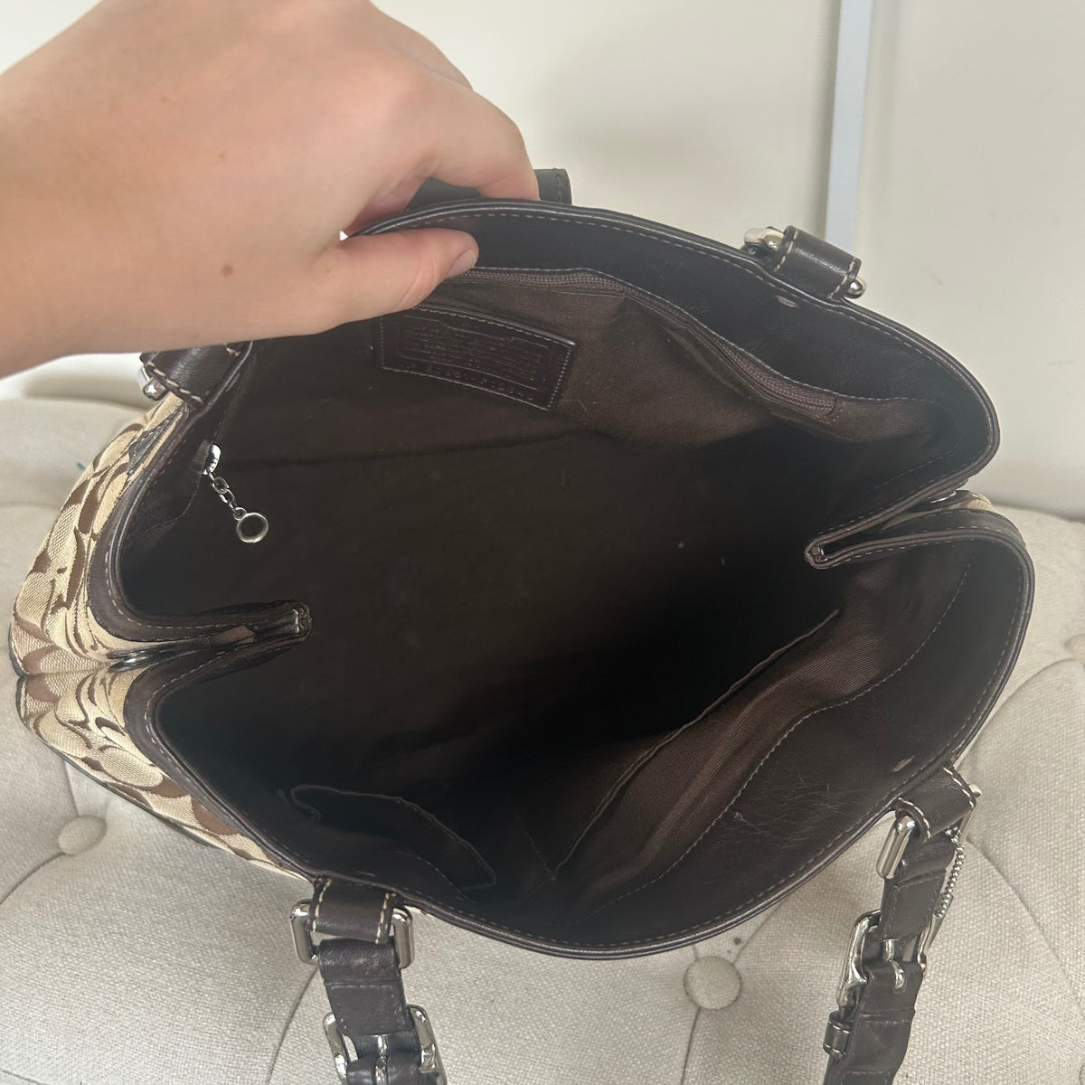 Coach Monogram Brown Hampton Silver Buckle Front Shoulder Bag E0851-F12642