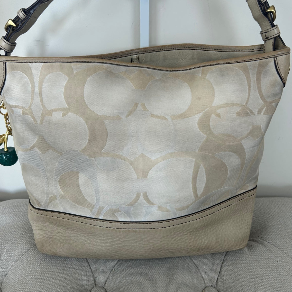 Coach Beige Optic Shoulder Bag with Leather Detail A063-7656