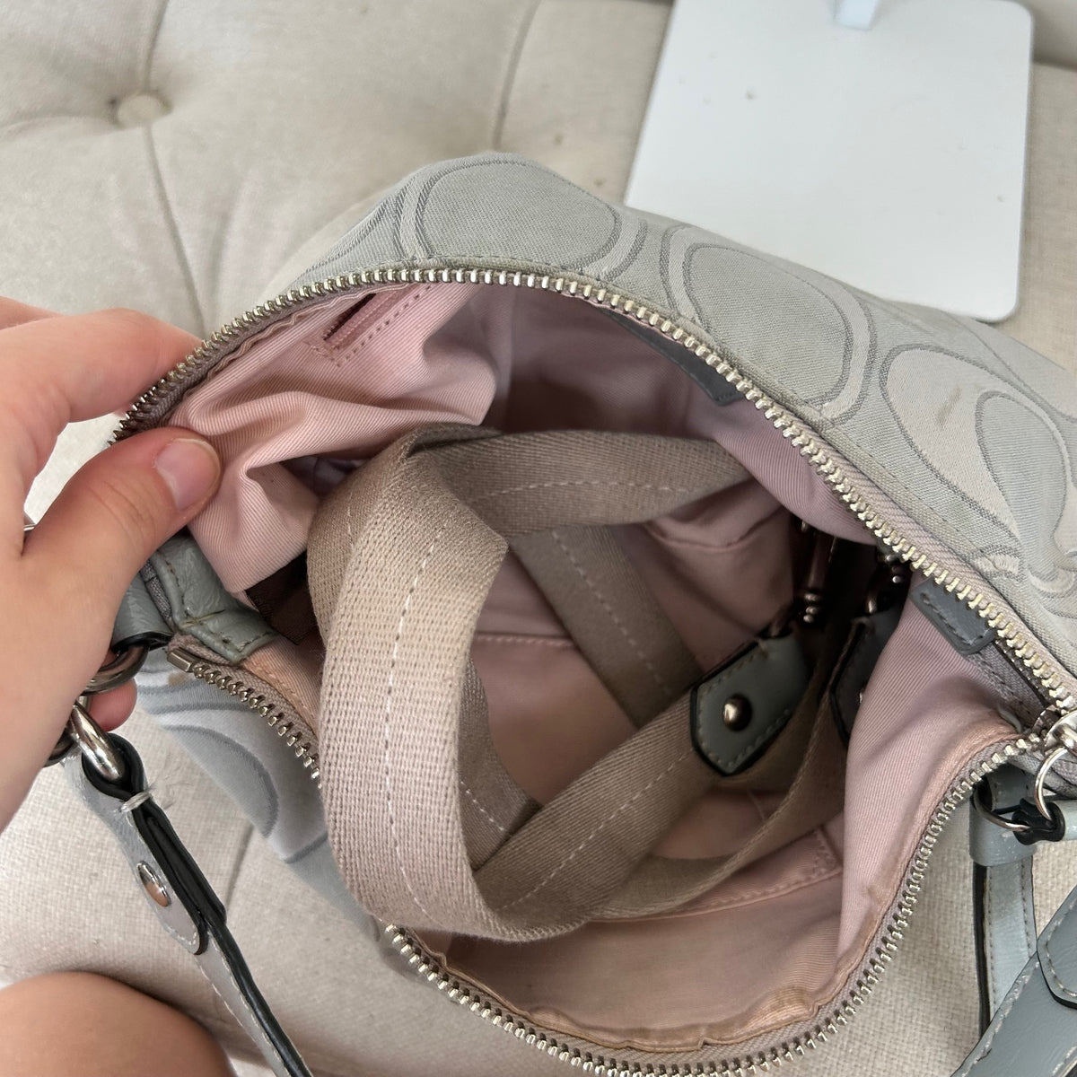 Coach Grey Monogram Convertible Stripe Shoulder Bag E1260-F19435