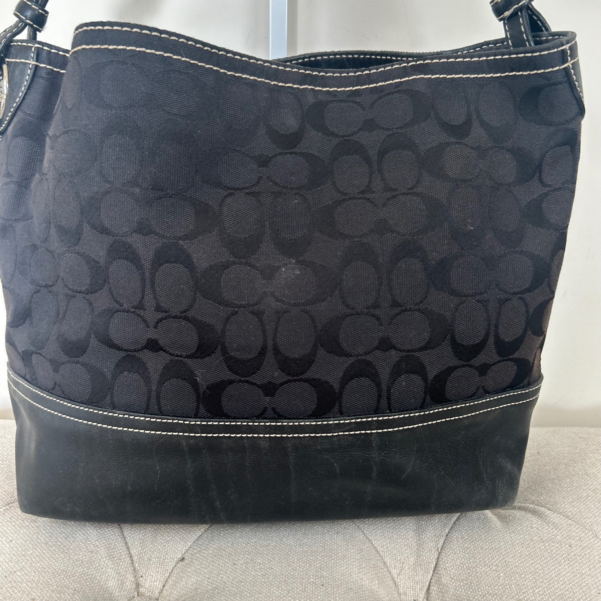 Coach Black Monogram & Leather Shoulder Bag C063-2156