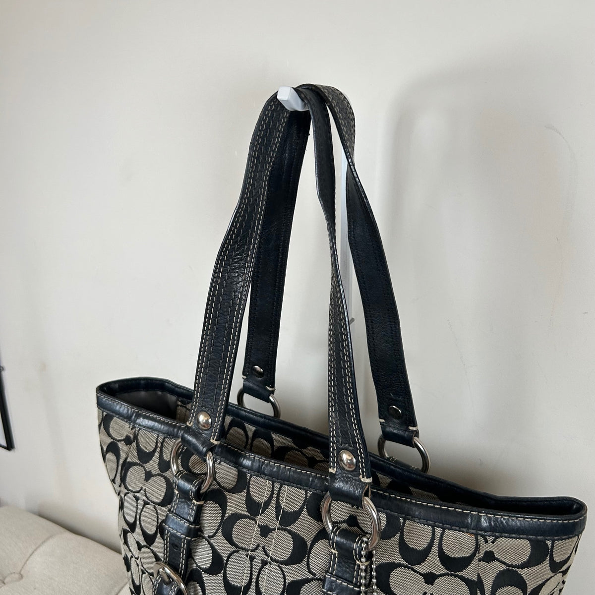 Coach Black Monogram Satchel Tote Shoulder Bag D0749-10987