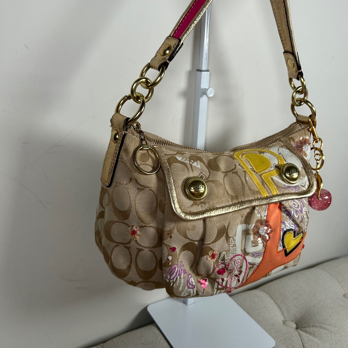 Coach Poppy Graffiti Beige Shoulder Bag L0973-15040
