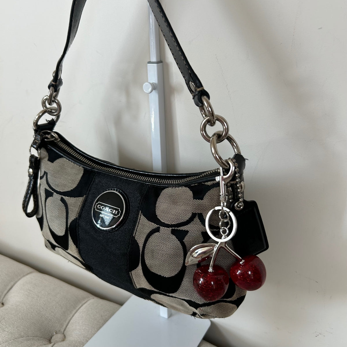 Coach Black Monogram Signature Stripe Mini Shoulder Bag B1175-F17439