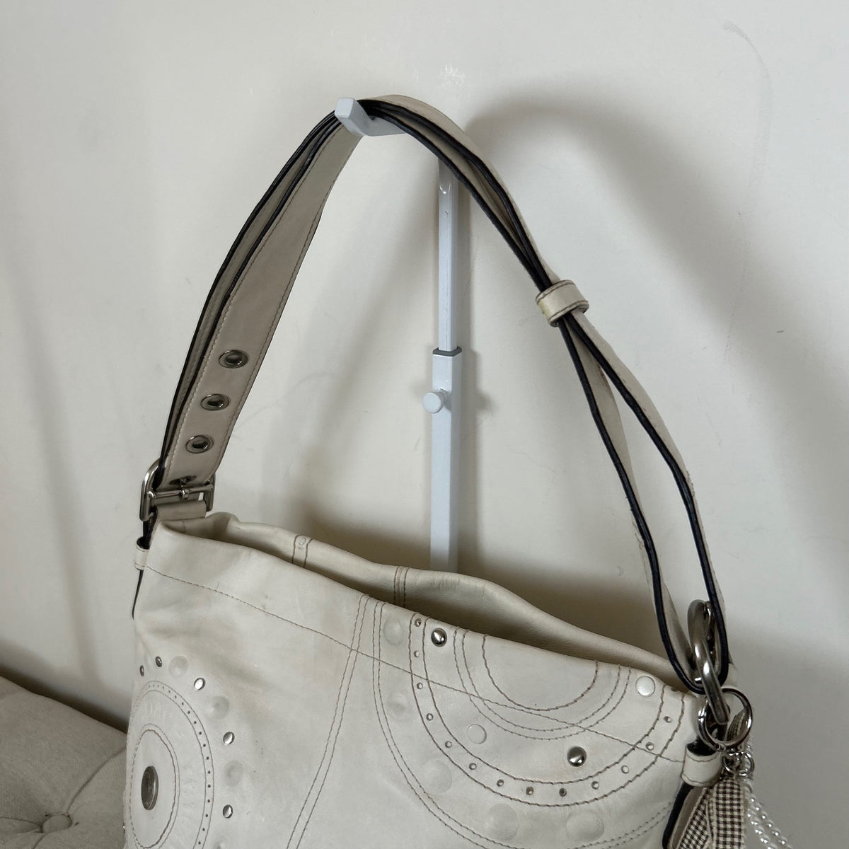 Coach Convertible White Studded Leather Crossbody Shoulder Bag M1069-F16178