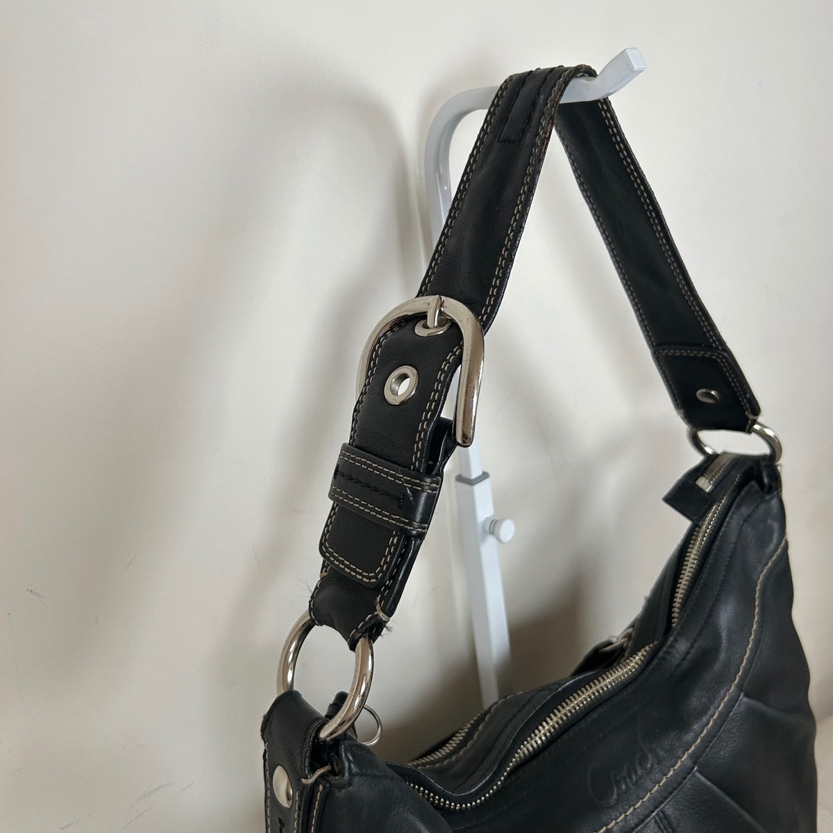 Coach Black Leather Half Moon Shoulder Bag J0917-F13730