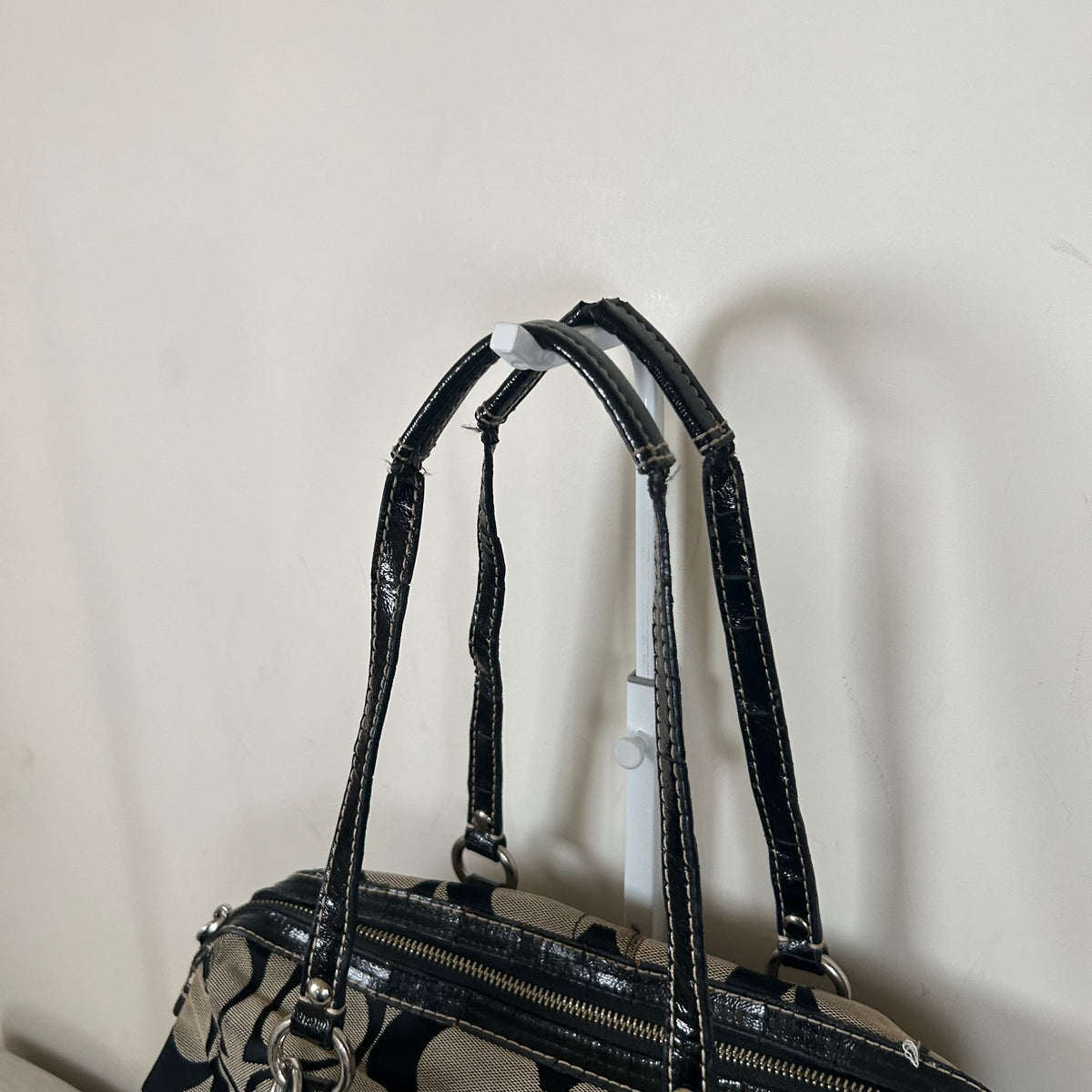 Coach Black Signature Monogram Stripe Tote Shoulder Bag G1220-F19563