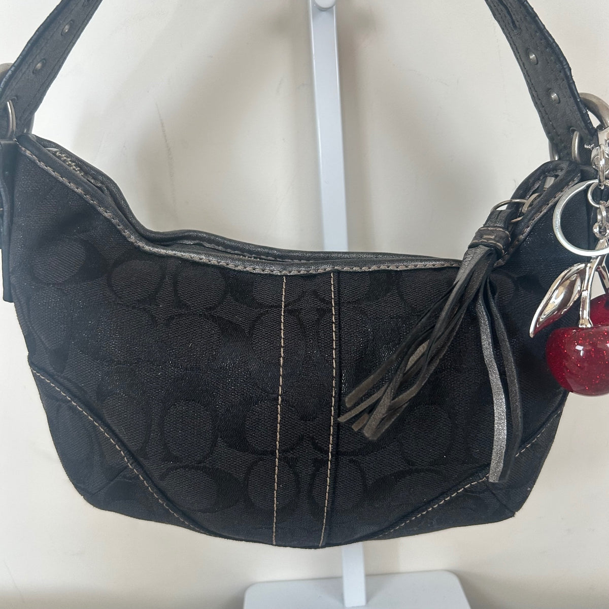 Coach Black Monogram Soho Hobo Shoulder Bag Metallic Snakeskin Strap F05Q-8K35