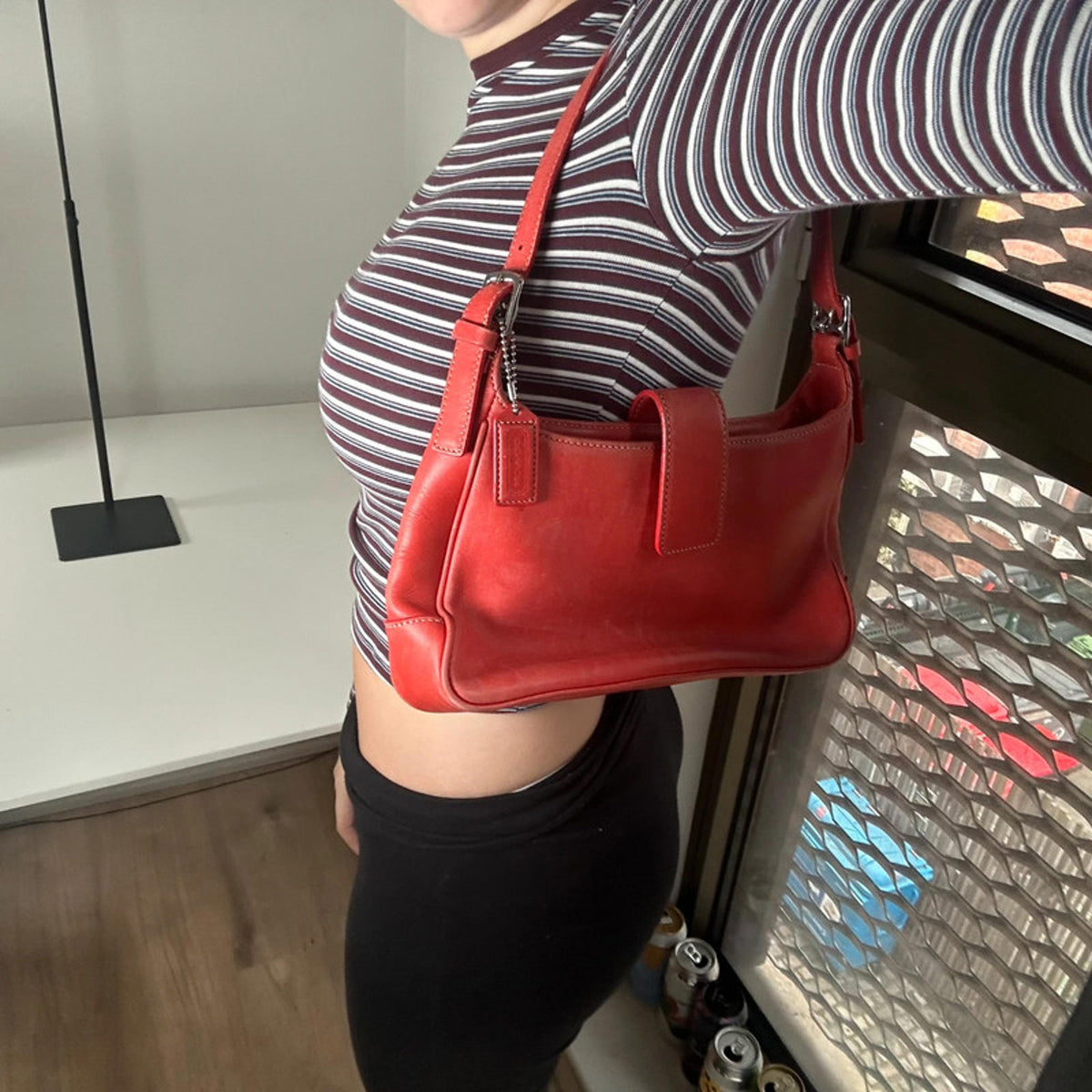 Coach Red Leather Hampton Hobo Shoulder Bag J0S-7789