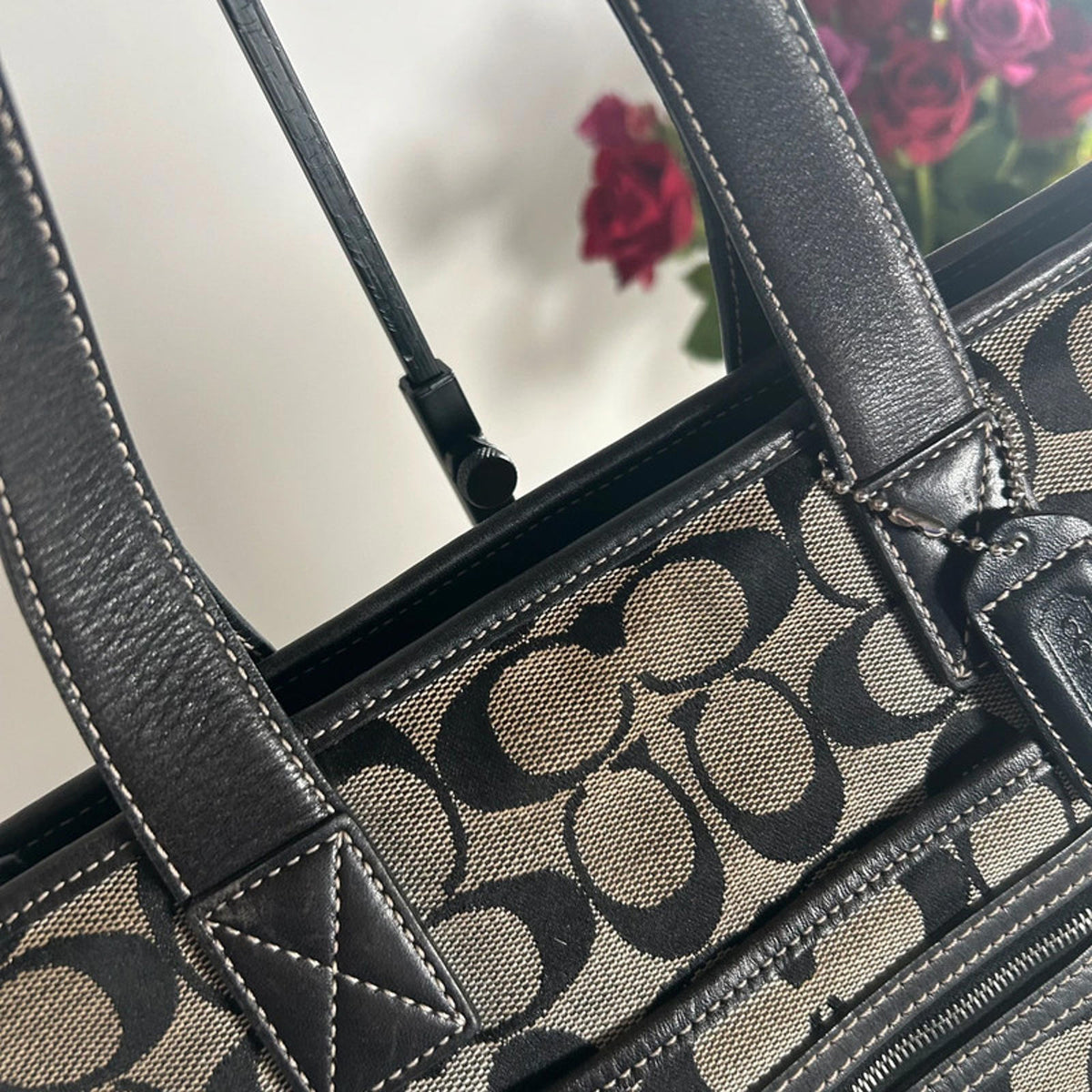 Coach Black Monogram and Leather Trim Shoulder Bag M1J-6082