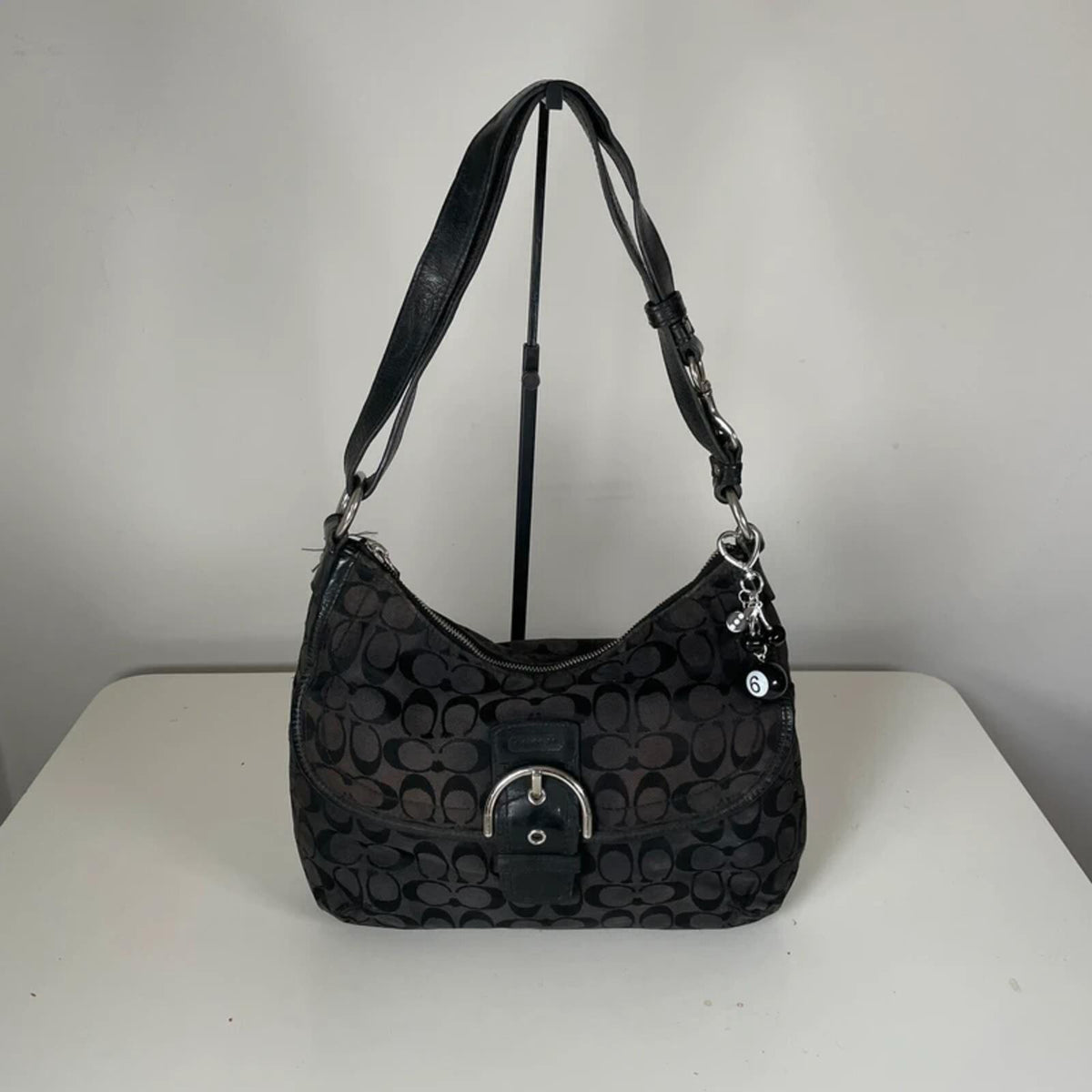 Coach Black Monogram Shoulder Bag Silver Buckle M1205-23164E
