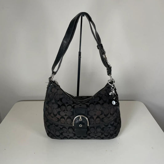 Coach Black Monogram Shoulder Bag Silver Buckle M1205-23164E
