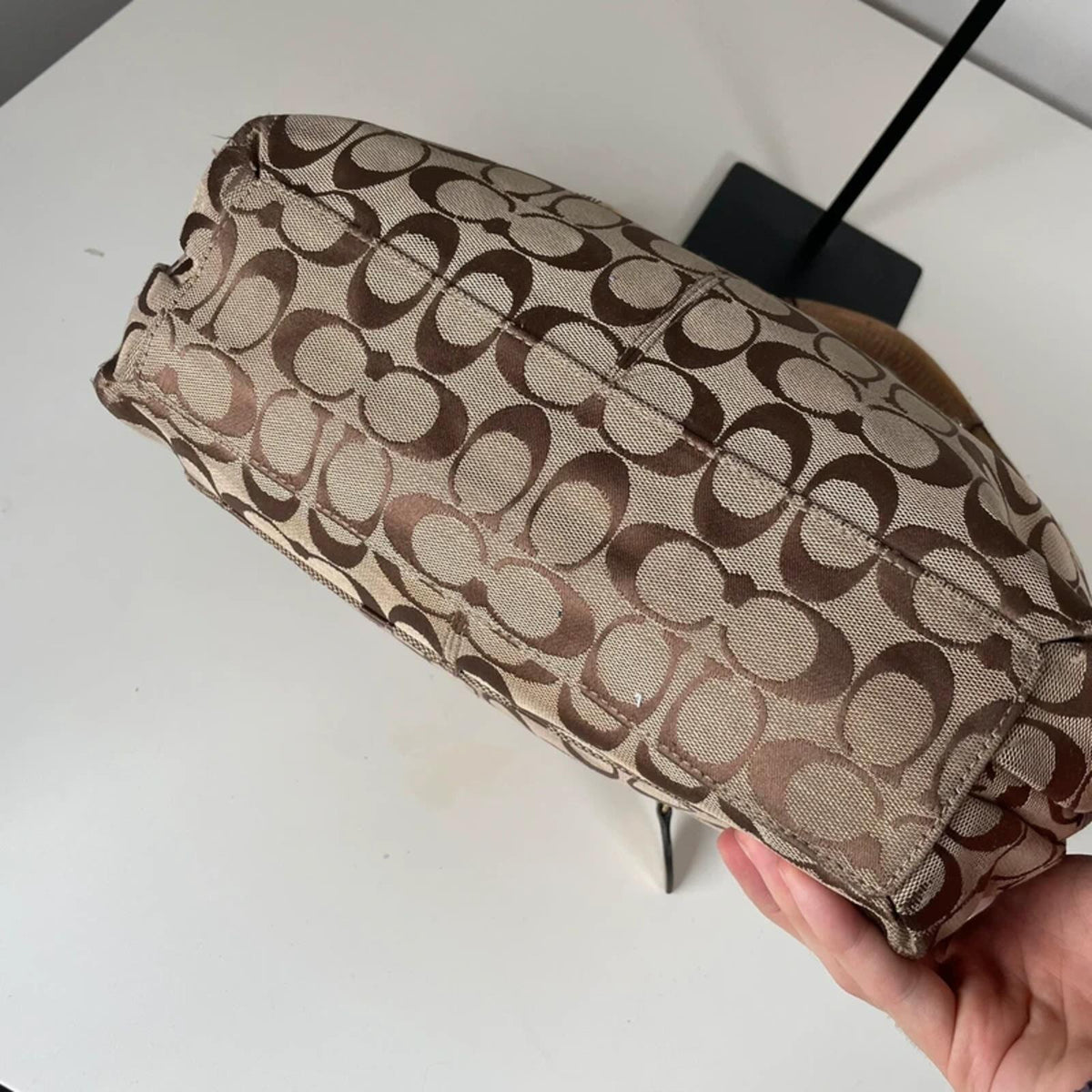 Coach Penelope Beige Brown Monogram Hobo Bag M0920-F14691