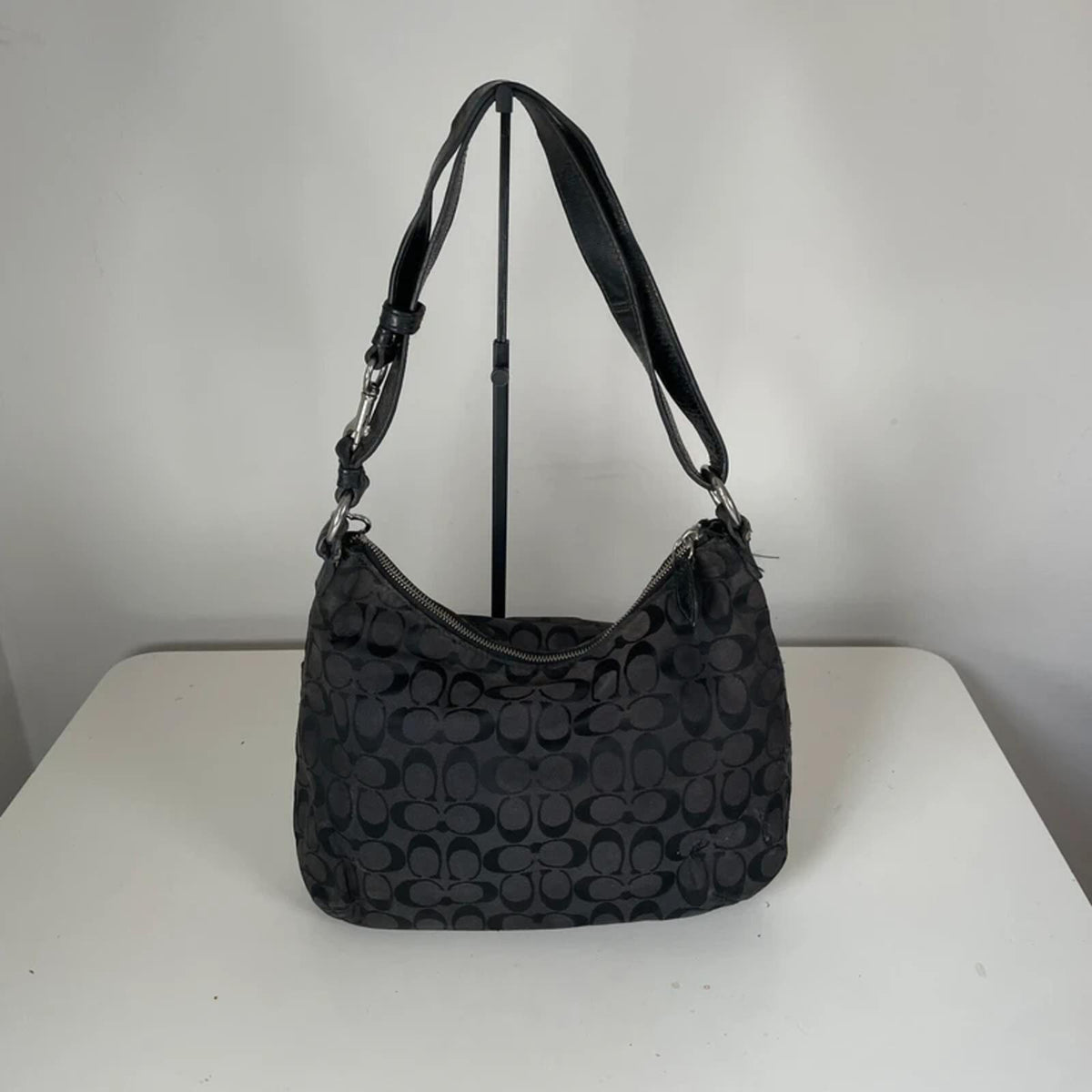 Coach Black Monogram Shoulder Bag Silver Buckle M1205-23164E