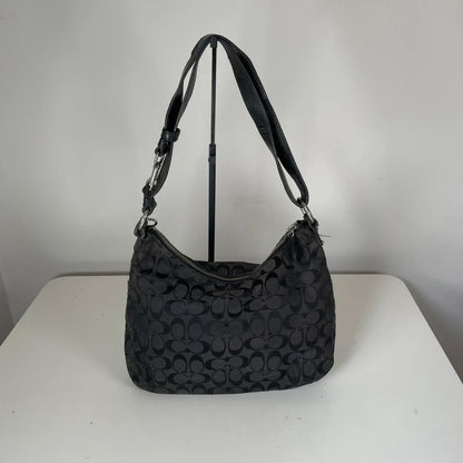 Coach Black Monogram Shoulder Bag Silver Buckle M1205-23164E