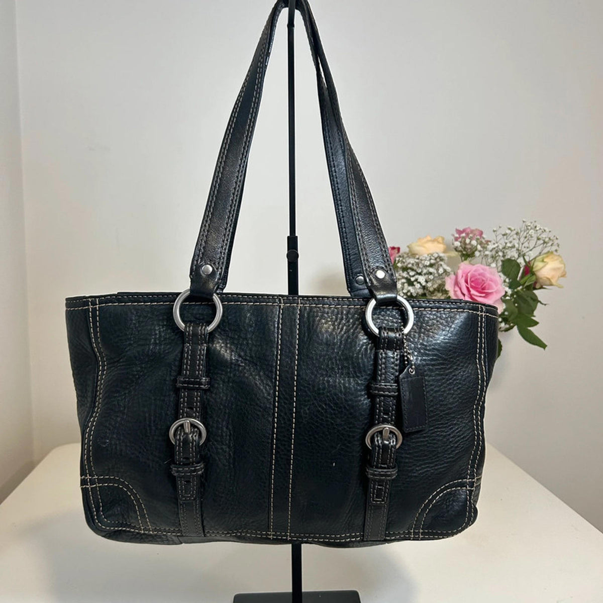 Coach Chelsea Black Pebbled Leather Buckle Tote Shoulder Bag F6981-F12339