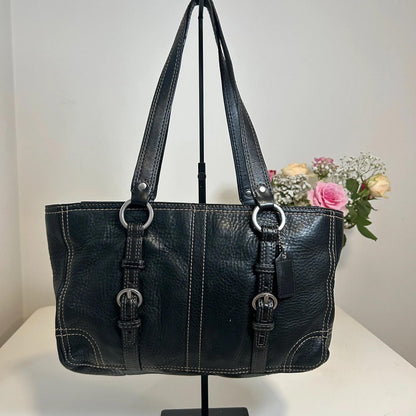 Coach Chelsea Black Pebbled Leather Buckle Tote Shoulder Bag F6981-F12339